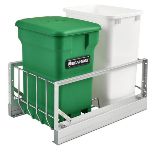 Rev-A-Shelf Rev-a-shelf Aluminum Bottom Mount Waste Pullout with Single Green 24 Qt. Compo + and Single White 35 Qt. Container w/Soft-Close for 18" 5349-18CKXX-2 