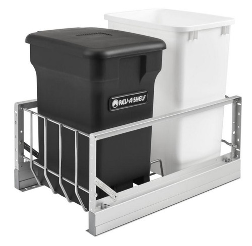 Rev-A-Shelf Rev-a-shelf Aluminum Bottom Mount Waste Pullout with Single Green 24 Qt. Compo + and Single White 35 Qt. Container w/Soft-Close for 18" 5349-18CKXX-2 