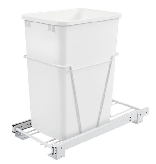 Rev-A-Shelf Rev-a-shelf Single 35 Qt. 10-5/8 in. Wide Pull-Out White and White Waste Container with 3/4 Extension Slide RV-12PB 