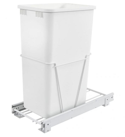Rev-A-Shelf Rev-a-shelf Single 50 Qt. Pull-Out White Waste Container with 3/4 Extension Slide RV-12PB-50 