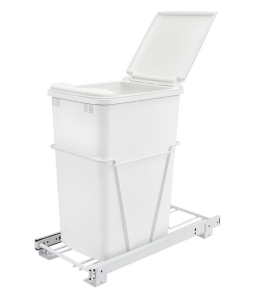 Rev-A-Shelf Rev-a-shelf Single 35 Qt. Pull-Out White Waste Container with Lid and 3/4 Extension Slides RV-12PB-L 