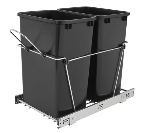 Rev-A-Shelf Rev-a-shelf Double 27 Qt. Pull-Out Silver or Black Containers and Chrome Waste Container RV-15KD-17C S/RV-15KD-18C S 