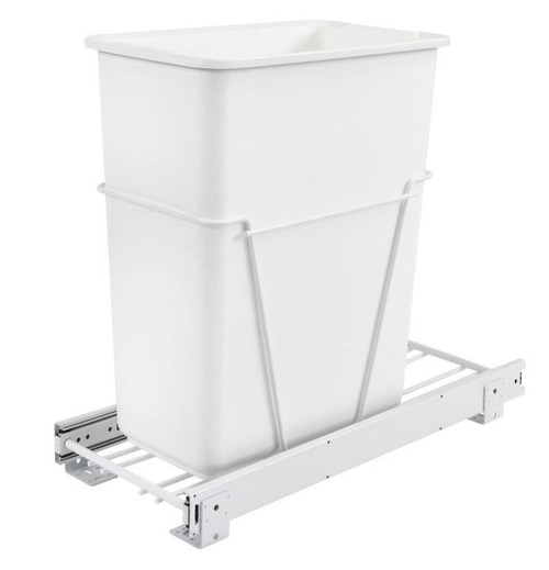 Rev-A-Shelf Rev-a-shelf Single 30 Qt. Pull-Out White Waste Containers with Full-Extension Slides RV-9PB S 