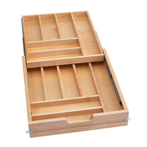 Rev-A-Shelf Rev-a-shelf Natural Maple Tiered Cutlery Drawer Minimum Opening 19-1/2" w/ BLUMOTION Soft-Close Slides for Full Access 21" Base 4WTCD-495HFLSC-1 