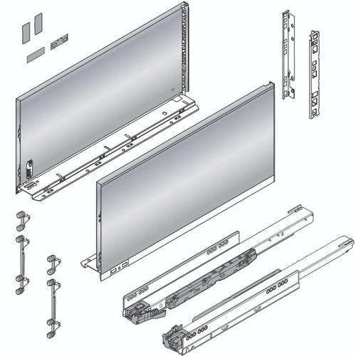  Blum 770F Series LEGRABOX Kit 125 Lb Capacity Full Extension 241mm Height 16-22-26 Inch, Orion Gray or Stainless Steel 