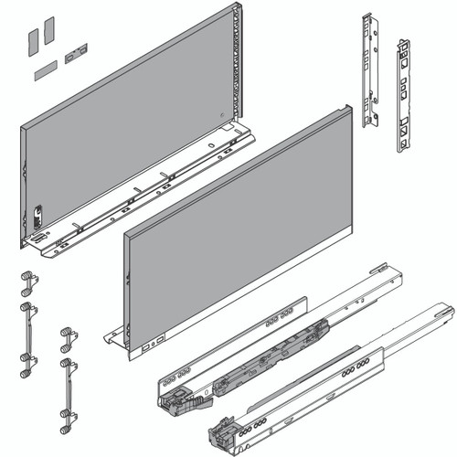 Blum 773F Series LEGRABOX Kit  170 Lb Capacity Full Extension 241mm Height 18-20-22-26 Inch, Orion Gray or Stainless Steel 