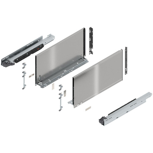  Blum 773F Series LEGRABOX Kit  170 Lb Capacity Full Extension 241mm Height 18-20-22-26 Inch, Brushed Stainless, Orion Gray, Silk White Matte 