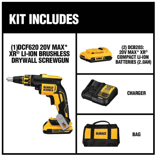 Dewalt DEWALT 20V MAX XR Brushless Drywall Screwgun Kit DCF620D2 