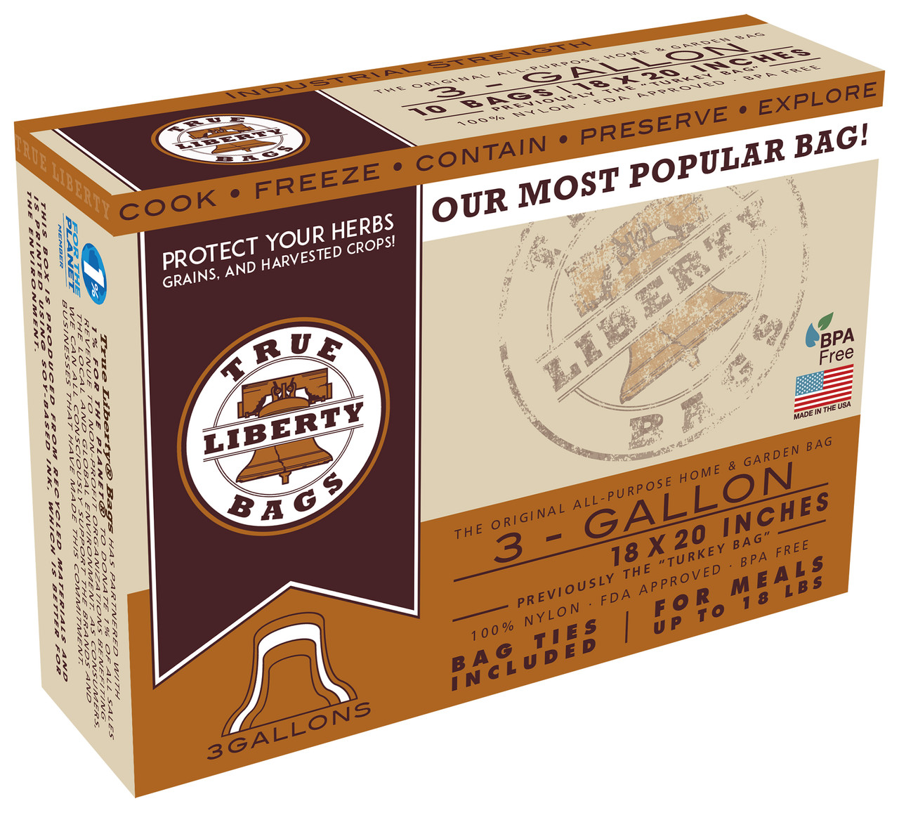 True Liberty 3 Gallon Bags 18 in x 20 in (Turkey Bags) pack of 25