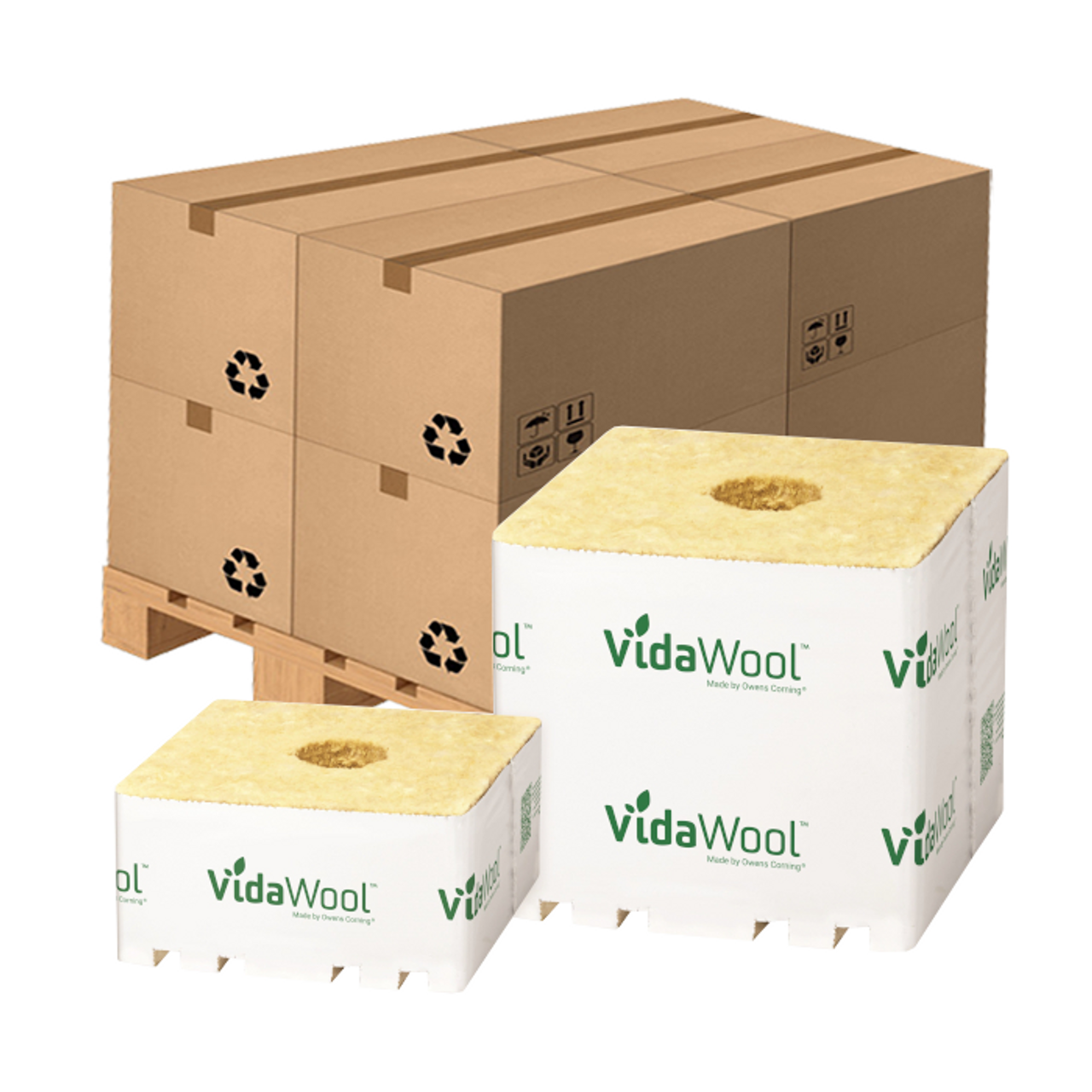 VidaWool Rockwool Block 190 with Hole, 6 Inch x 6 Inch x 5.3 Inch, Case of 48