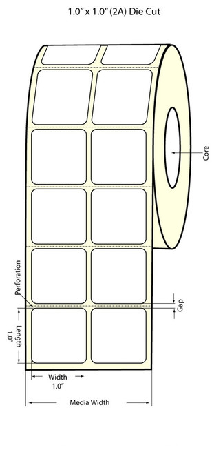 TM-C7500G 1" x 1" (2 UP) Matte BOPP Labels 3550/Roll with 5mm Leading Edge black sensor marks 6" OD