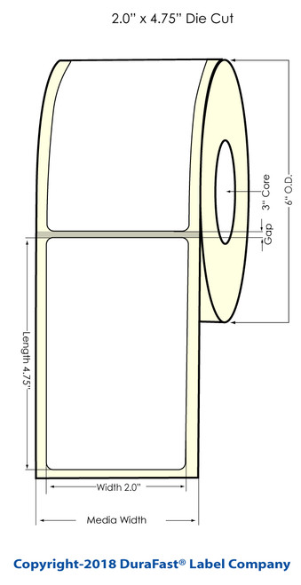 L801 2" x 4.75" Inkjet Matte BOPP Labels 500/Roll