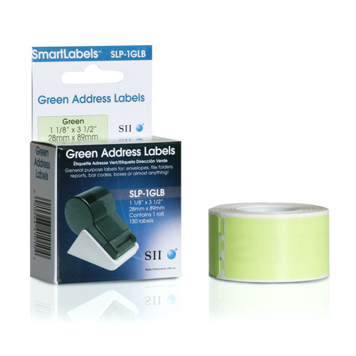Seiko SLP620/650 1.125 x 3.5 Green Address Inkjet Labels SLP-1GLB