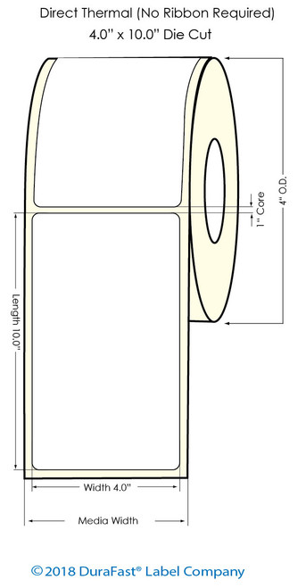 Direct Thermal White 4" x 10" (1UP) 160 Labels/Roll Sold by Durafast Label Company