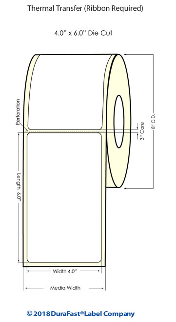 Thermal Transfer White 4" x 6" (1UP) 1000 Labels/Roll Sold by DuraFast Label Company