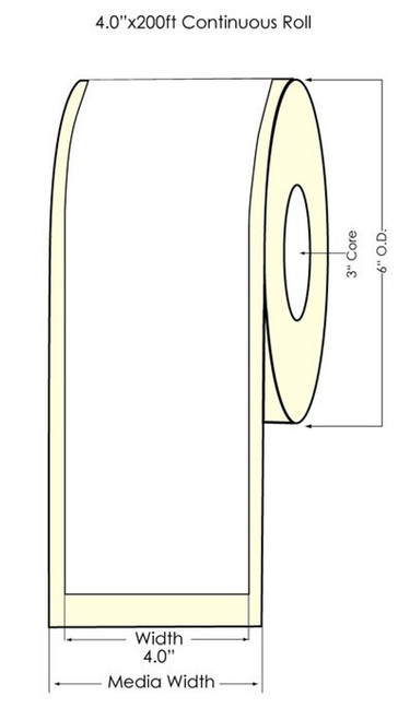 C6500 4" x 220 ft Continuous High Gloss Inkjet Label Roll 3" Core/6" OD