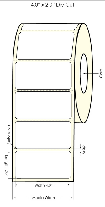 LX500 4" x 2"  White Polyester Inkjet Labels 500/Roll 2" Core/4" OD