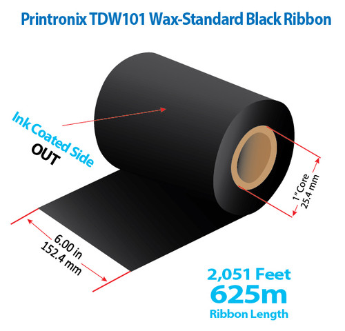 Printronix  6" x 2051 feet TDW101 Wax-Standard Ribbon with Ink OUT | 12/Ctn