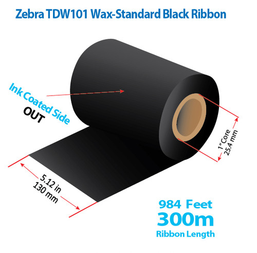 Zebra 5.12" x 984 feet TDW101 Wax-Standard Ribbon with Ink OUT | 24/Ctn