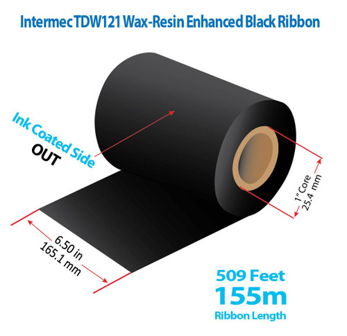 Intermec 3600 6.5" x 509 feet TDW121 Wax-Resin Enhanced Ribbon with Ink OUT | 12/Ctn