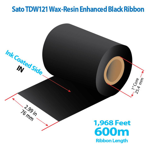 Sato 2.99" x 1968 feet TDW121 Wax-Resin Enhanced Ribbon with Ink IN | 24/Ctn