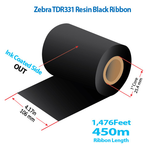 Zebra 4.17" x 1476 feet TDR331 Resin Ribbon with Ink OUT | 24/Ctn