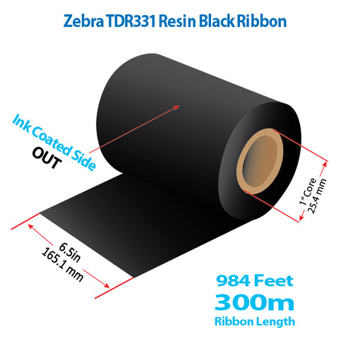 Zebra/Godex 6.5" x 984 feet TDR331 Resin Ribbon with Ink OUT | 6/Ctn