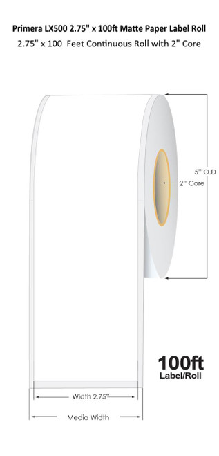 LX500 2.75" x 100ft Cont Matte Paper Label Roll 2"/4"OD