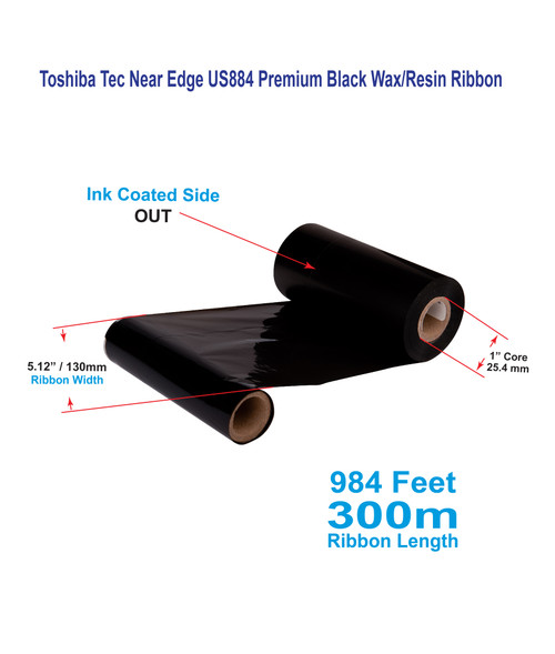Toshiba Tec 5.12" x 984 Feet US884 Near Edge Premium Wax/Resin Ribbon | 12 Rolls