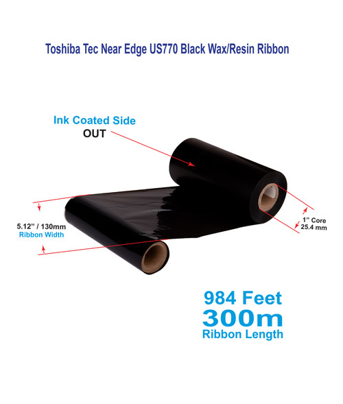 Toshiba Tec 5.12" x 984 Feet US770 Near Edge Wax/Resin Ribbon | 12 Rolls