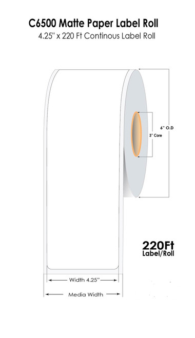 C6500 4.25" x 220 Ft Matte Paper Label Roll