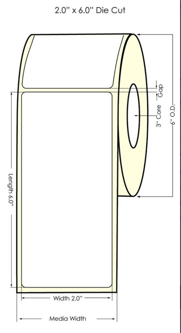 C6500 2" x 6" NP Inkjet Matte Paper Label 400/Roll 6" OD