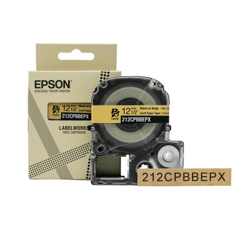 Epson LabelWorks PX 1/2" (12mm) X 16.5 FT Black On Beige Craft Paper Tape - 212CPBBEPX