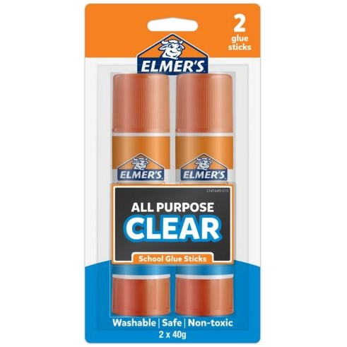 Elmers Glue Stick Clear 40g Pack of 2 NuPrint Office Supplies