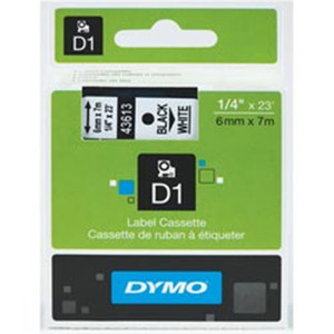 DYMO D1 LABELLING TAPE CASSETTES 6mmx7m Black on White Tape S0720780