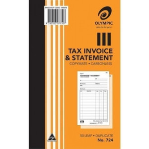 OLYMPIC CARBONLESS INVOICE & STATEMENT BOOKS 724 Duplicate 200x125mm - 142800