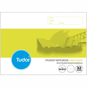 TUDOR NOTEBOOKS NSW PRIMARY 32Pg 8mm Dbl Ruled & Guide Green NL832 197737