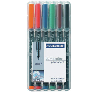 Staedtler 318 Lumocolor Pens Permanent 0.6mm Fine - Wallet of 6 Assorted Colours