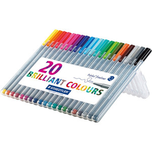 Staedtler 334 Triplus 0.3mm Fineliner - Wallet of 20 Assorted Colours