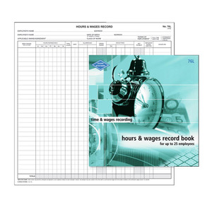 ZIONS HOURS & WAGES RECORD BOOK NO.76L 76L Up to 25 Employees 270x265mm