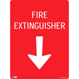 SAFETY SIGNAGE - FIRE Fire Extinguisher W/ Arrow 450mmx600mm Metal