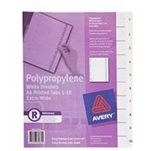 AVERY A4 PP DIVIDERS L7411-10 Extra Wide White, 1-10 Index