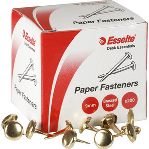 ESSELTE PAPER FASTENER STEEL 9MM BX200 BRASS