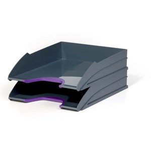 DURABLE VARICOLOR LETTER TRAYS GREY WITH PURPLE SET 2