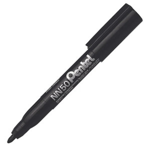 Pentel NN50 Green Label Permanent Marker  Bullet Point 1.1mm Black, Box of 12