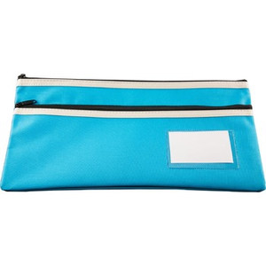 PENCIL CASE POLYESTER 2 ZIP WITH NAME CARD - 35 X 18CM - LIGHT BLUE