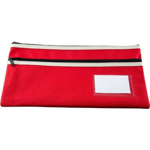 PENCIL CASE POLYESTER 2 ZIP WITH NAME CARD - 35 X 18CM - RED