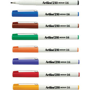 ARTLINE 210 FINELINER PENS 0.6mm 8 Colours Assorted (Box of 12)