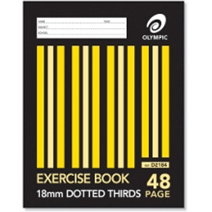 OLYMPIC DOTTED THIRDS EXERCISE BOOK D2184 225 x 175mm, 48 Pages, 18mm Dotted Thirds Ruled
