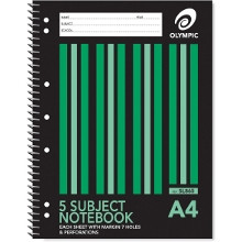 Olympic Spiral 5 Subject Book SL865 A4 240 Page 8mm, Feint Ruled with Margin (140766)